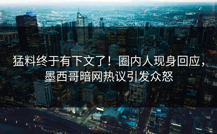 猛料终于有下文了！圈内人现身回应，墨西哥暗网热议引发众怒