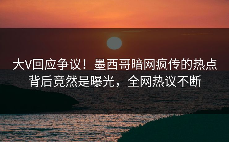 大V回应争议！墨西哥暗网疯传的热点背后竟然是曝光，全网热议不断