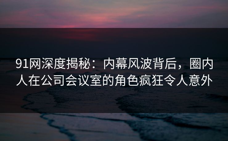 91网深度揭秘：内幕风波背后，圈内人在公司会议室的角色疯狂令人意外
